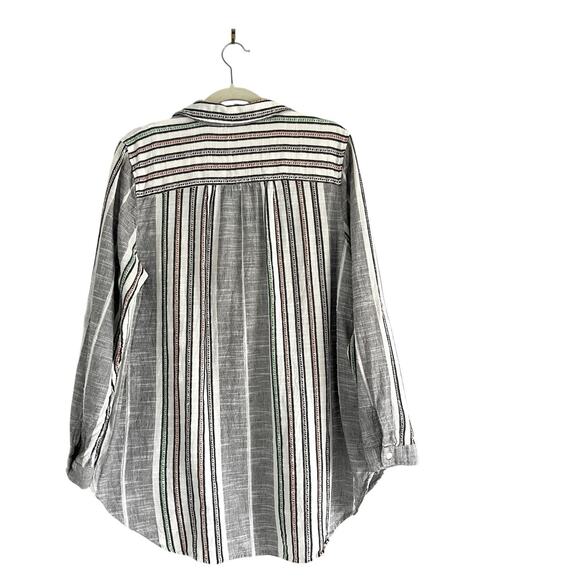 Soft Surrounding Brookhaven Tunic V Neck Floral Embroidered Striped Size L Boho - Picture 4 of 12